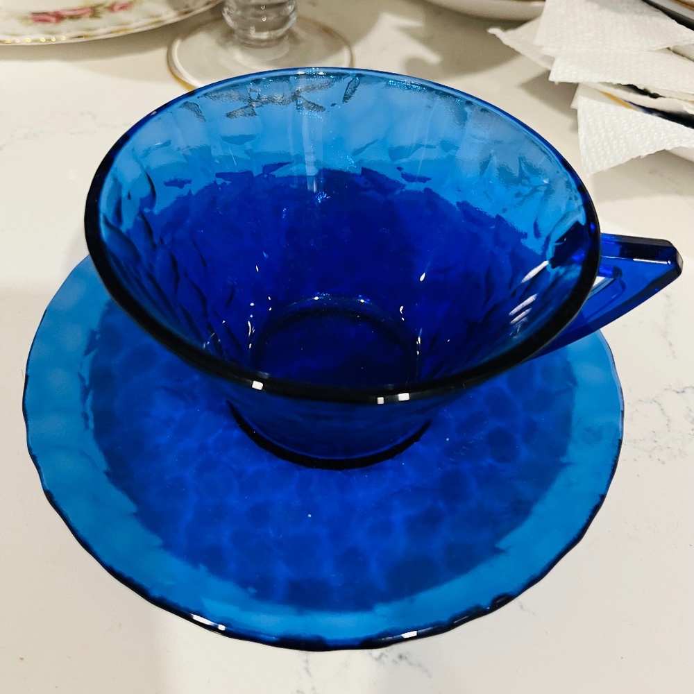 Vintage cobalt blue glass tea/coffee cup and saucer